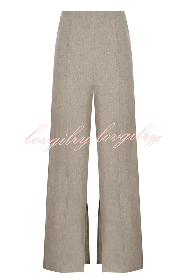 Solid Color Pocket Slit Loose Wide Leg Pants