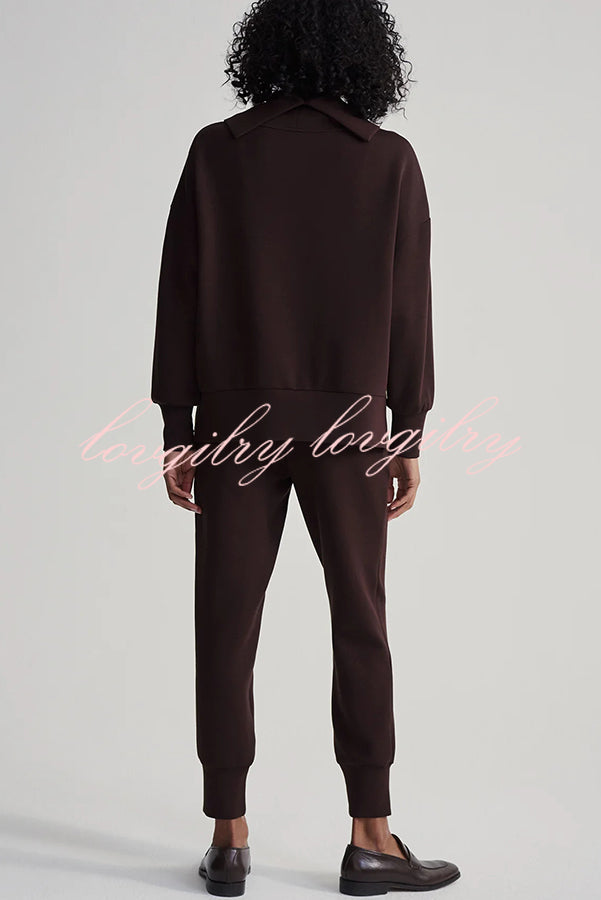 Afternoon Tea Time Turtleneck Side Zipper Sweatshirt and Elastic Waist Pocketed Loose Jogger Set