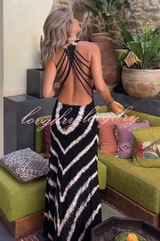 Summer of Fun Tie-dye Print Back Lace-up Stretch Maxi Dress