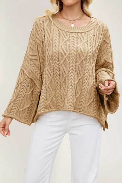 Solid Color Cable Knit Loose Long-sleeved Casual Sweater