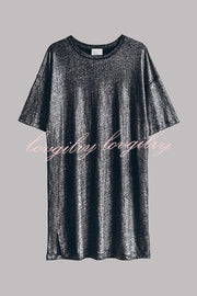 The Dark Sparkly Relaxed Slit T-shirt Mini Dress