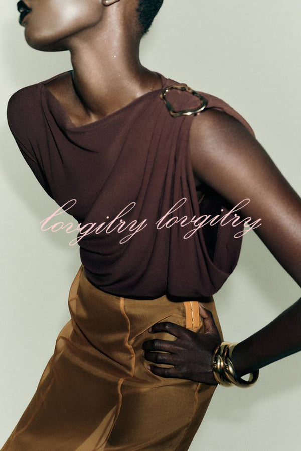 After Party Energy Brooch Detail One Sleeve Ruched Drape Stretch Bodysuit