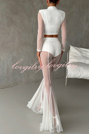 Deep Chic Mesh High Rise Elastic Waist Fishtail Stretch Pants