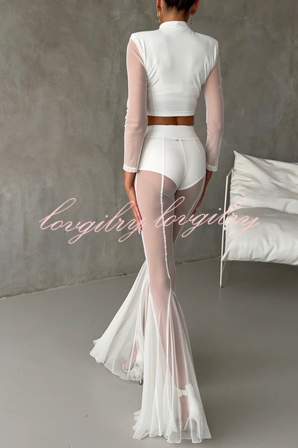 Deep Chic Mesh High Rise Elastic Waist Fishtail Stretch Pants