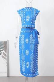 Rima Linen Blend Ethnic Print Crop Top & Tire-up Wrap Midi Skirt Set