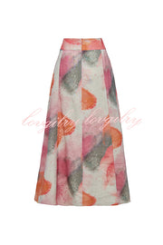 Laylin Wide Sleeve Shirt and Watercolor Print High Waist Drape Pocket Maxi Skirt Set