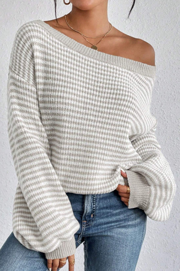 Fashion Striped Loose Long Sleeve Round Neck Knitted Sweater