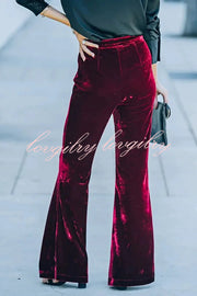 Claudia Velvet High Rise Elastic Waist Flare Stretch Pants