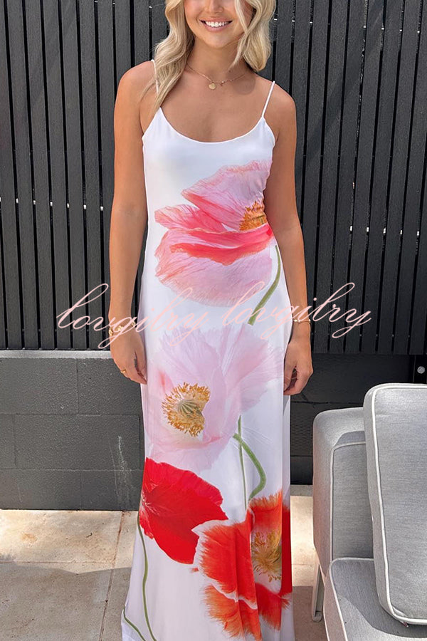 Romantic Beginnings Poppy Blossom Slip Stretch Vacation Maxi Dress