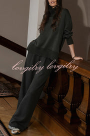 Barker High-Neck Long Sleeve Side Zipper Sweatshirt and Elastic Waist Pocketed Loose Pants Set