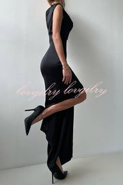 Solid Color Casual Sleeveless Crop Top and Elegant Button-down Maxi Skirt Set