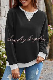 Fashionable Contrasting Color Loose Long-sleeved Casual Sweatshirt