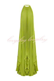 Sexy Backless Tie and Elastic Waist High Slit Pleated Maxi Skirt Set