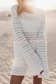 Sunset Love Knit Open Back Tie-up Flare Sleeve Cover Up Mini Dress