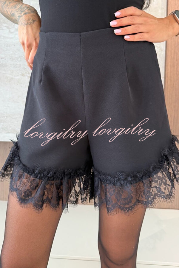 Amazing Items Lace Trim High Rise Elastic Waist Loose Mini Shorts