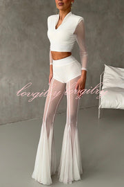 Deep Chic Mesh High Rise Elastic Waist Fishtail Stretch Pants