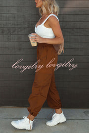 Let’s Rewind Nylon Elastic Waist Pocketed Cargo Pants