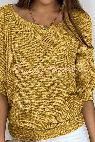 Crew Neck Knitted Half Sleeve Sweater