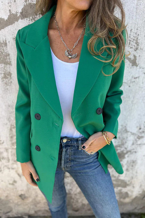 Solid Color Lapel Long Sleeve Pocket Blazer