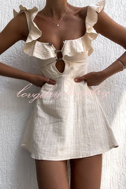 Happy Energy Linen Blend Ruffle Cut Out Resort Mini Dress