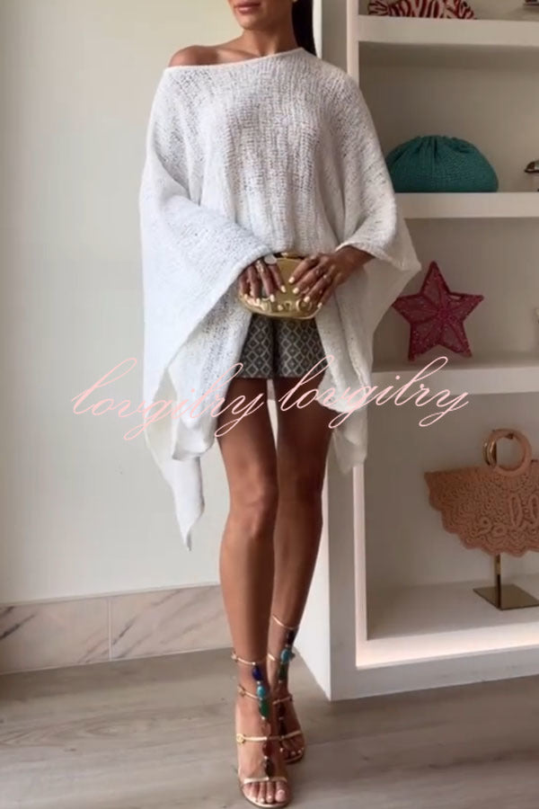 Sunny Somewhere Knit Batwing Sleeve Loose Cover-up Cape