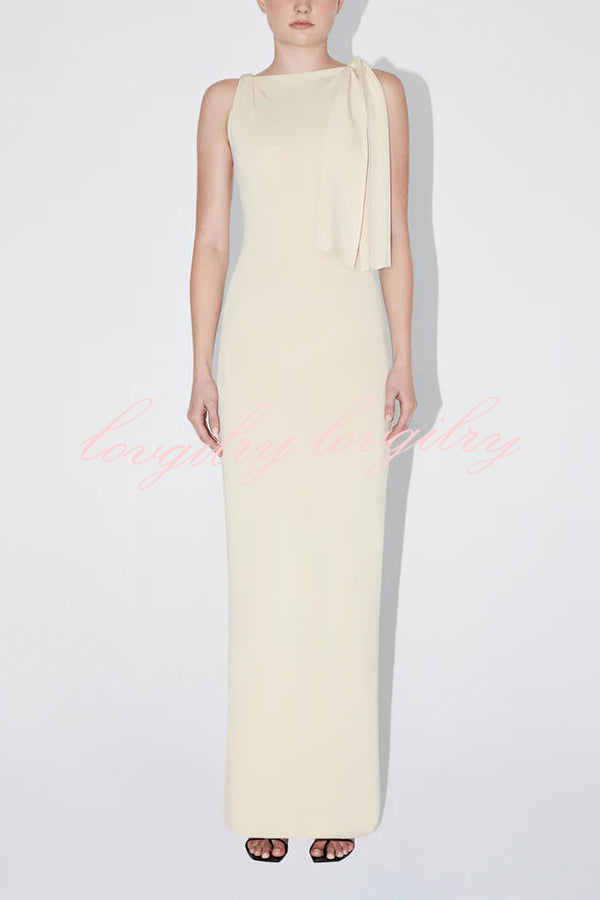 Buttery Soft Knot Boat Neck Stretch Maxi Dress