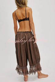 Pastoral Style Elastic Waist Lace Hem Bloomer Pants