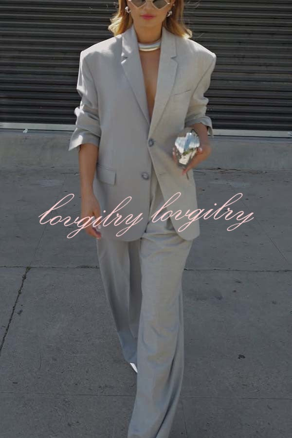 Girl Boss Avant-garde Contrast Colors Lapel Boyfriend Blazer and Pocketed Wide Leg Pants Set