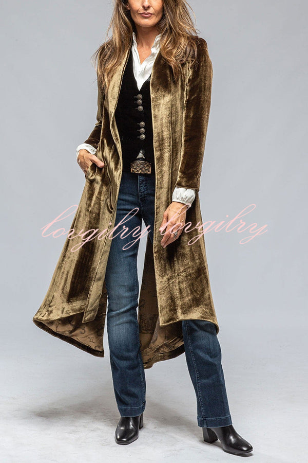 Vintage Velvet Long Loose Pocket Slit Coat