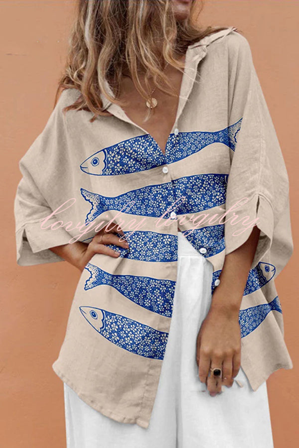 Unique Marine Print Casual Loose Shirt Top