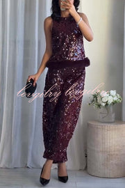 Gala Goddess Sequin High Rise Zipper Waist Wide Leg Pants