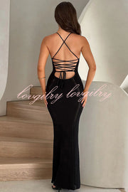 Warm Weather Favorite Knit Crochet Back Lace-up Stretch Maxi Dress