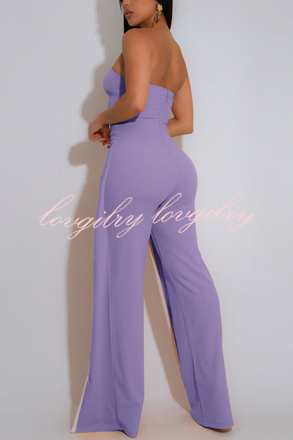 Fashionable Contrast Color Off-shoulder Metal Decoration Casual Elegant Jumpsuit