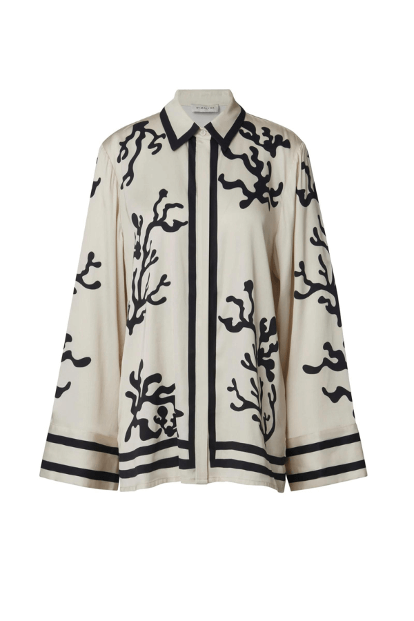 From Desk To Dinner Satin Unique Print Button Down Oversized Blouse