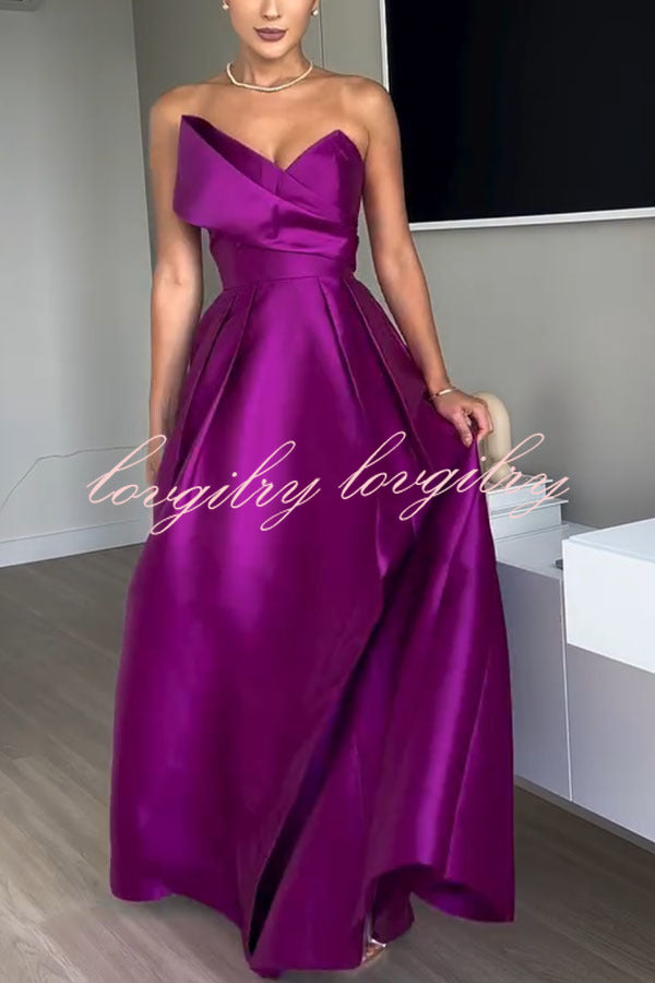 Queen Style Satin Triangular Shape Off Shoulder Prom Maxi Dress