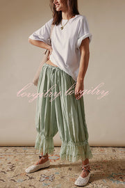 Pastoral Style Elastic Waist Lace Hem Bloomer Pants