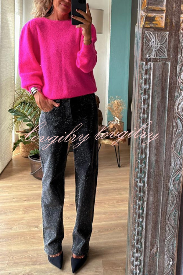 Bright Winter Day Knit Solid Color Wide Neck Relaxed Sweater