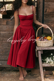 Solid Color Buttonless Bandeau Side Pocket Midi Dress