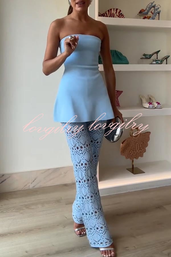 Trena Crochet Knit Hollow Mid Rise Stretch Wide Leg Pants