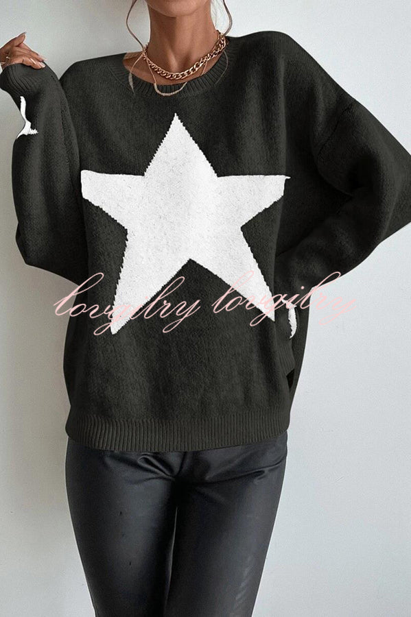 Essnce Star Pattern Crew Neck Long Sleeve Sweater