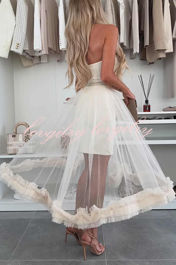 Fairytale Charm Tulle Off Shoulder Ruffles Trim A-line Midi Dress