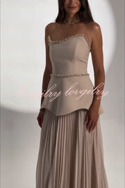 Capture The Moment Gem Trim Pleated Hem Strapless Maxi Dress