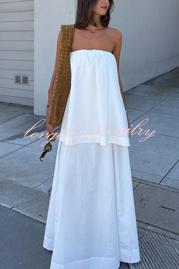 Hali Cotton Blend Elastic Bust Double Layered A-line Maxi Dress