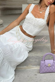 Fashionable Suspender Slim-fit Top and Elastic Waist Stitching Elegant Maxi Skirt Set