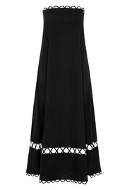Gina Linen Blend Scallop Cutout Trim Strapless A-line Midi Dress