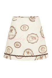 Resort Style Print Lapel Short Sleeve Shirt and Casual Mini Skirt Set