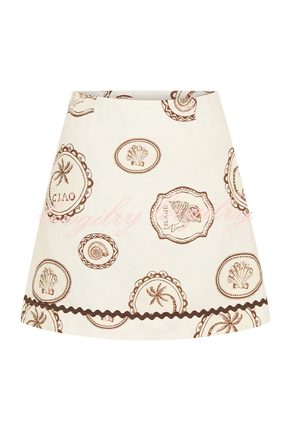 Resort Style Print Lapel Short Sleeve Shirt and Casual Mini Skirt Set