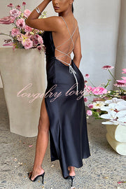 Sexy Backless Suspender High Slit Slim Maxi Dress