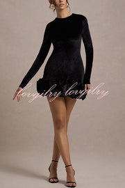 Solid Color Velvet Slim-fit Long-sleeved Mini Dress