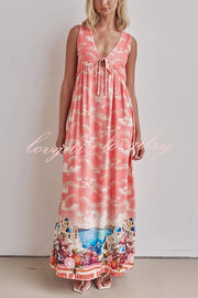 Resort Style Unique Printed Sleeveless V-neck Casual Maxi Dress